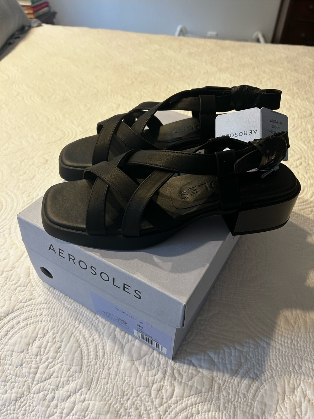 AEROSOLES Black Strappy Block Heel Sandals